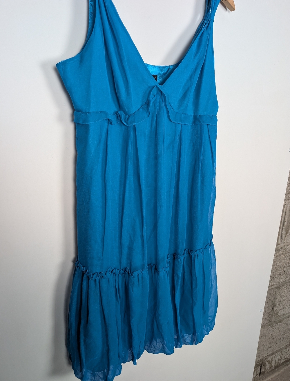 Vintage Y2K Turquoise Blue 100% Silk Bubble Hem Empire Babydoll Dress Size 12 - Picture 3 of 11